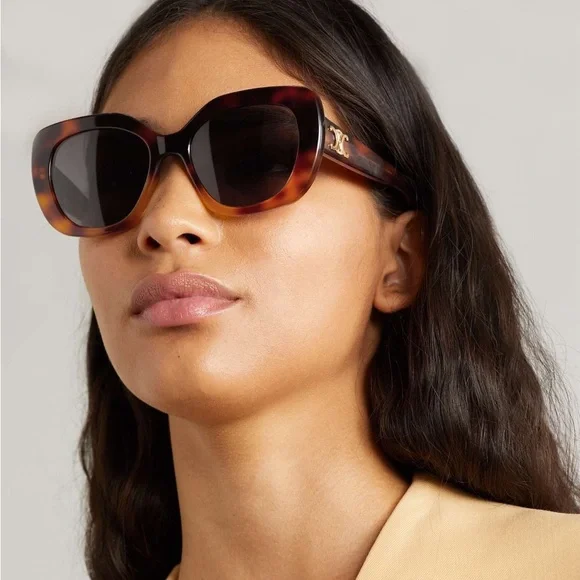 CÉLINE WOMEN’S TORTOISE SUNGLASSES (NWT) CELINE EYEWEAR Triomphe oval-frame tortoiseshell acetate  main image 4